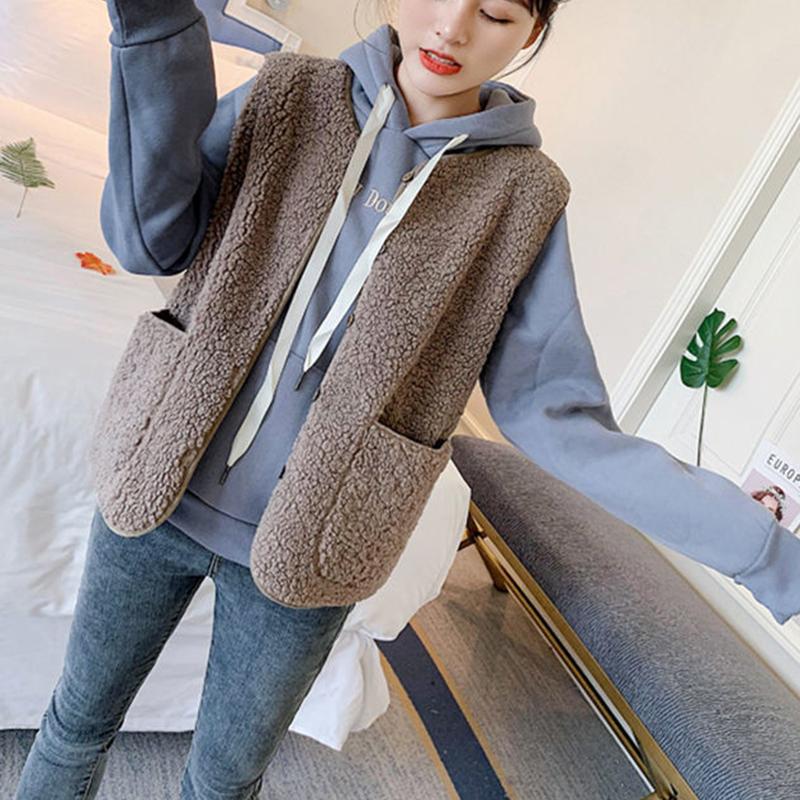 Faux Lamb Velvet Vest Women's Wild Loose Women's Waistcoat Outer Wear Vest Vest Jacket Comfortable and Warm
