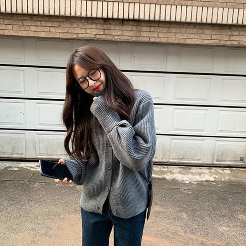 Spring  Autumn Design Sense Lapel Solid Color Vertical Pattern Sweater Cardigan Girl Student Casual Fashion All-match Knitted Cardigan