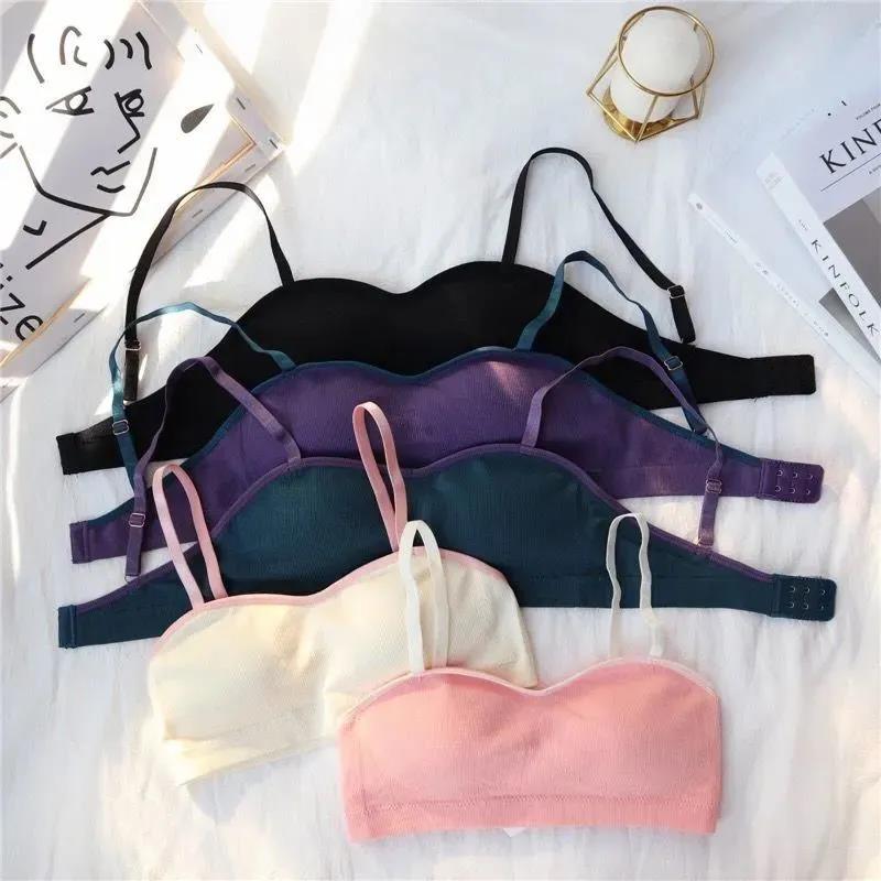 Korean Version Breast Wrapping and Rag Bra All Inclusive Gathering Without Steel Ring Thin Adjustable Solid Color Simple Bra