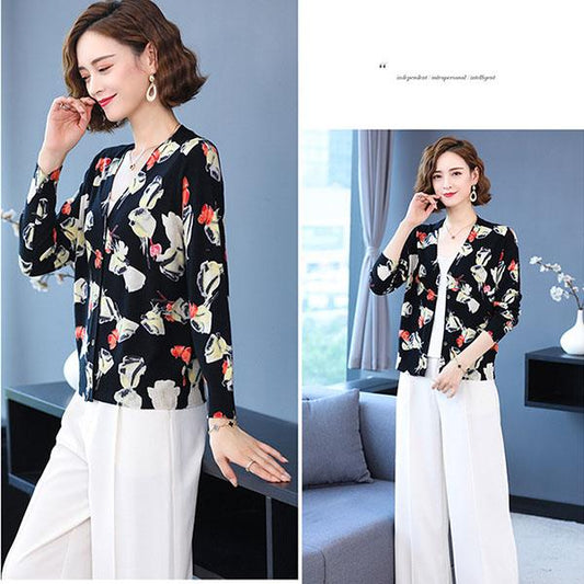 Autumn and Winter Ladies Printed Sweater Retro Round Neck Pullover Plus Size Casual Bottoming Shirt