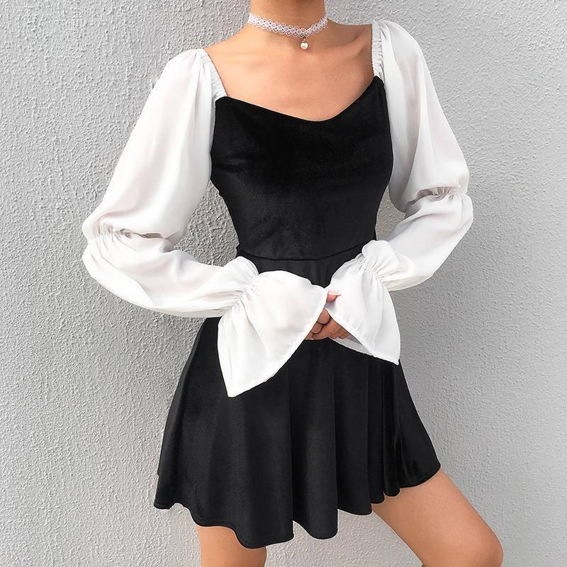 Women's Dress Autumn Korean Fleece Stitching Princess Skirt Ins Tide Clothing Ladies Girls Dress