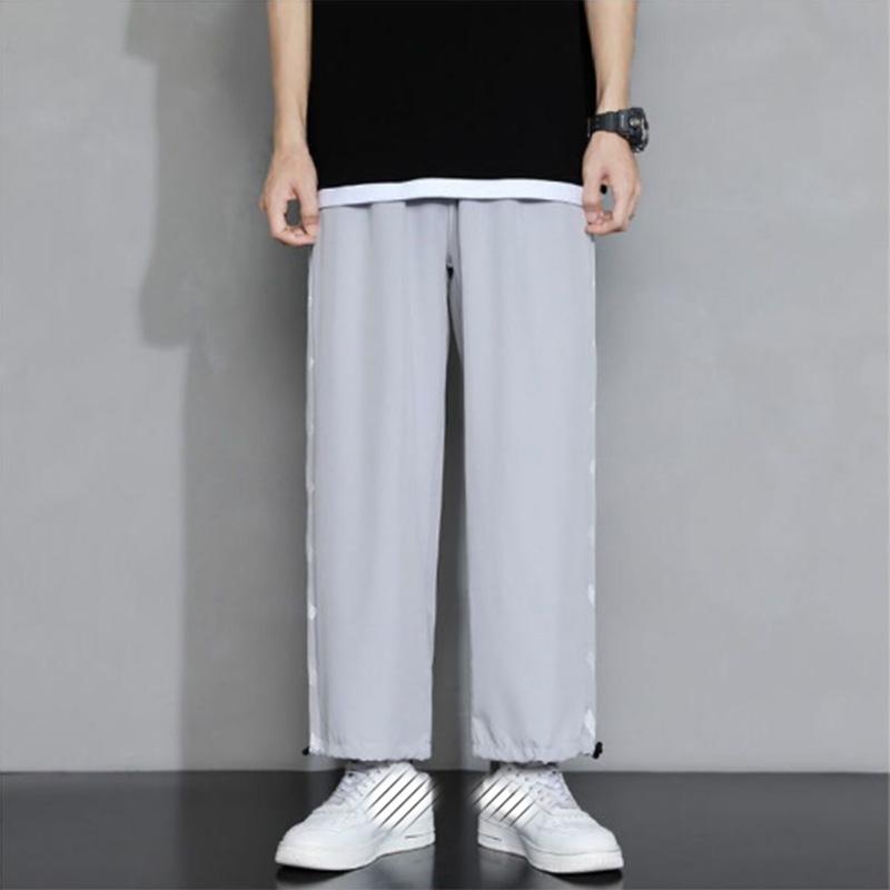 Summer Ice Silk Straight Pants Men's Handsome Trend Casual Sports Sweat Pants Thin Section Versatile Ninth Pants