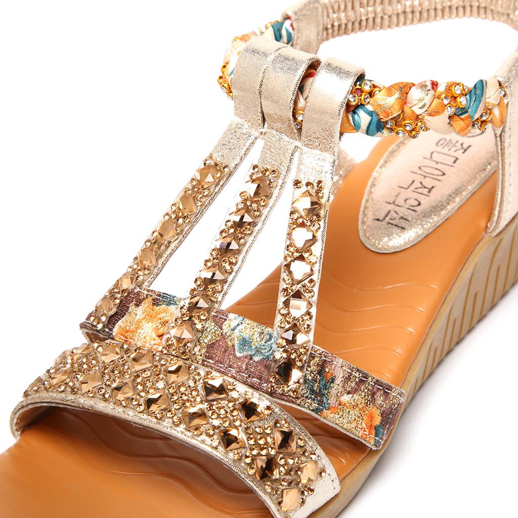 Summer Women's Fashion Casual Crystal Bling Wedges Bohemia Beach Shoes Roman Sandals