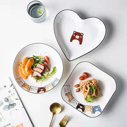 Ceramic Combination Plate Household Cute Cartoon Net Red Rectangular Plate Creative Fruit Rice Plate Square Bowl Tableware