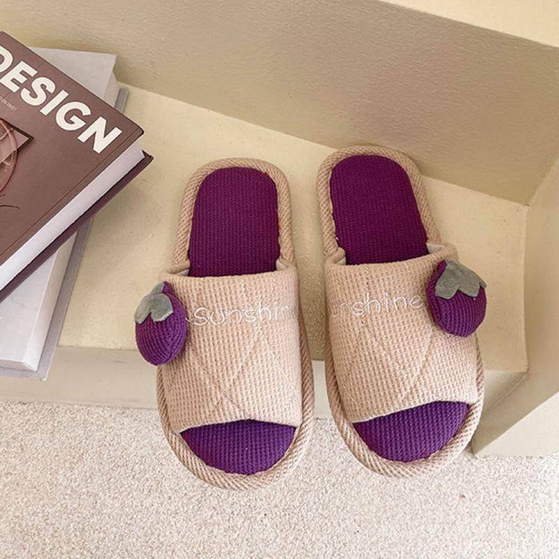 Slippers Women's Linen Slippers Cute Fruit Slippers Home Non-slip Cotton Linen Lovers Children Floor Slippers