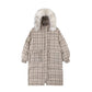 Raccoon Large Fur Collar Plaid Down Jacket Women Mid-length Long Thick and Loose
