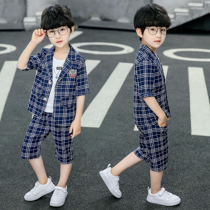 Boys' Suits Short-sleeved Spring Summer Host Catwalk Shows Children's Casual Boys Flower Girl Dresses Children's Suits Men