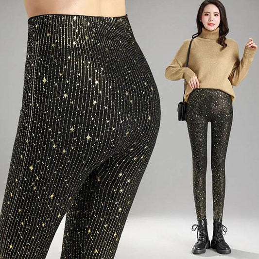 Women's High Elastic Leggings Autumn and Spring Ladies Plus Velvet High Waist Large Size Elastic Waist Slim All-match Tights