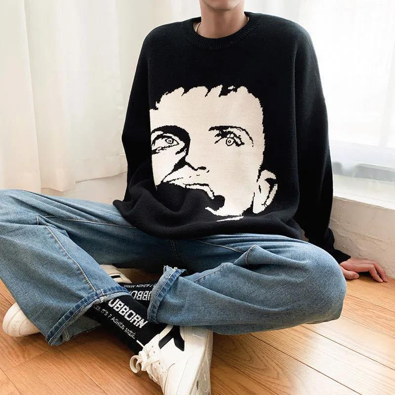 Lazy Hong Kong Style Sweater Men's Autumn and Winter Thickening Tide Brand Ins Loose Wild Sweater Korean Version of The Trend of Personalized Sweaters