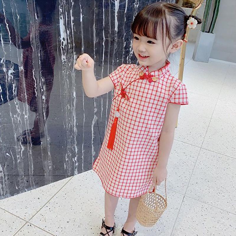 Children's Clothing Girls Spring and Summer Children's Self-cultivation Cheongsam Dress Princess Dress Chinese Style Retro Dress