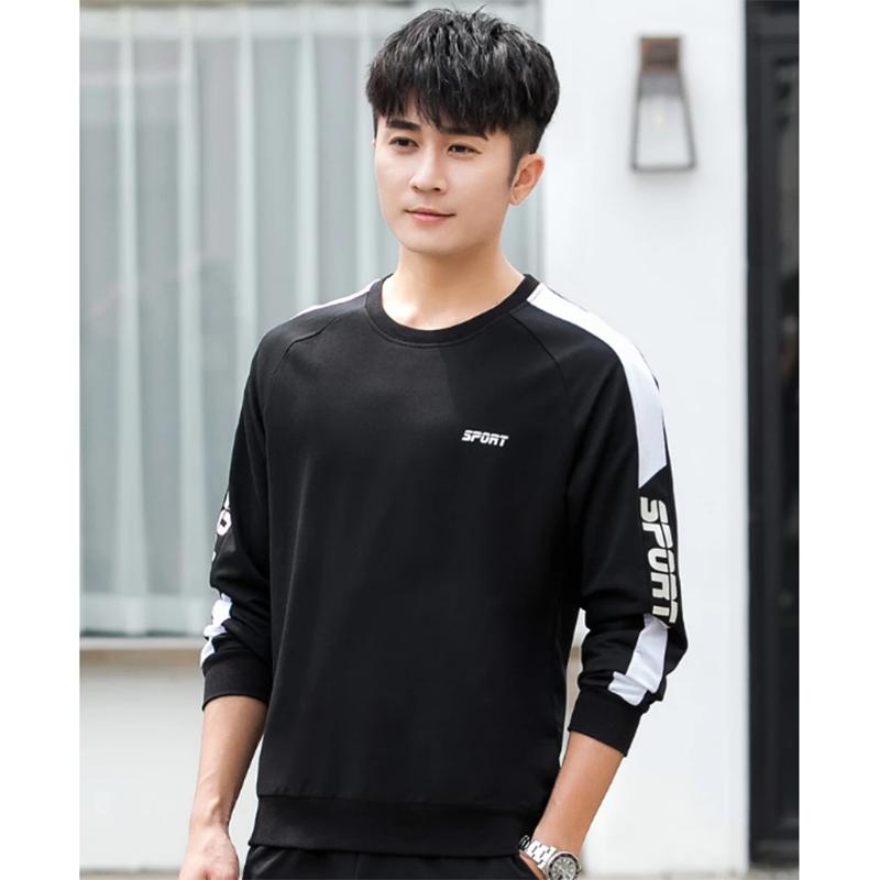 Men's Spring and Autumn Cotton Shirt Pullover Round Neck Long-sleeved Loose Casual Printing Sportswear Male Loose Red Black Tracksuit Sport Costume