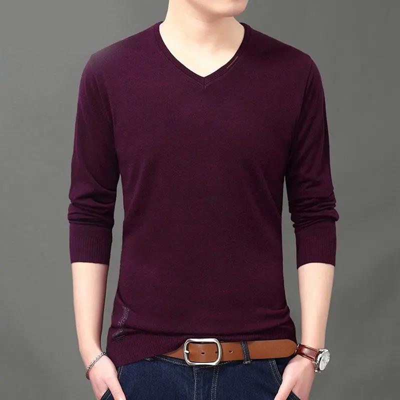 Thin Men's Long-sleeved V-neck Loose Warm and Comfortable Inner Knit Bottoming Shirt