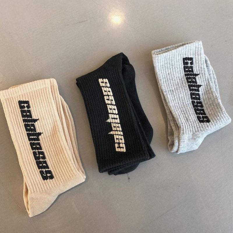 Korean Letter Printing Solid Color Stockings Unisex Middle Tube Socks Couple Long Tube Socks Three Pairs