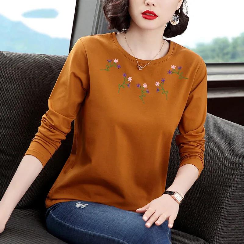 Women Long-sleeved Shirt Garland Print Shirt Casual Loose Pullover Boutique Cotton T-shirt Summer