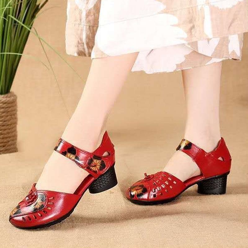 Sandals Women's Summer Fashion Outer Wear Soft Leather Mid-heel Sandals Ladies Sandals Mother Shoes Casual Sandals