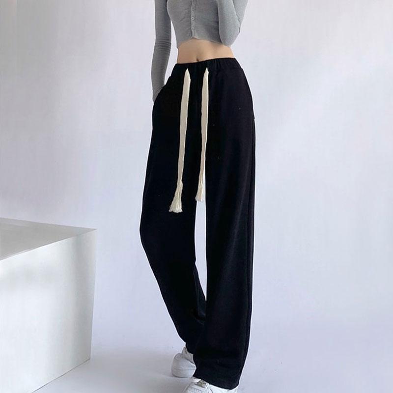 Unisex Sports Pants Drawstring Loose Straight Loose Drape Casual Wide Leg Pants Fitness Jogging Trousers Plus Size Girl's Grey Black Pants