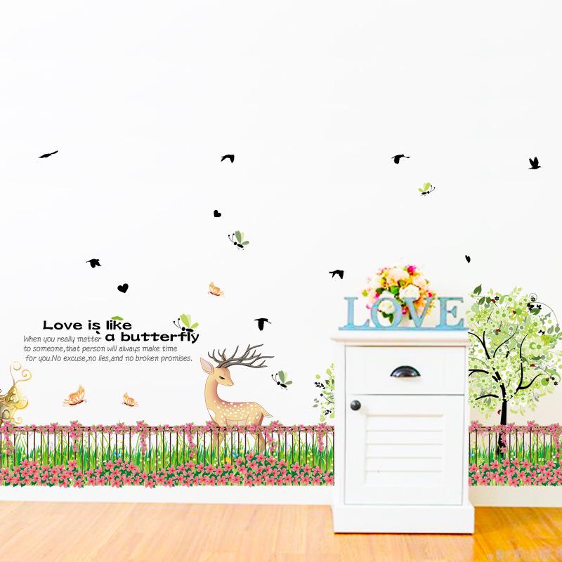 Fence flower garden butterfly wall sticker bedroom living room TV sofa background decoration