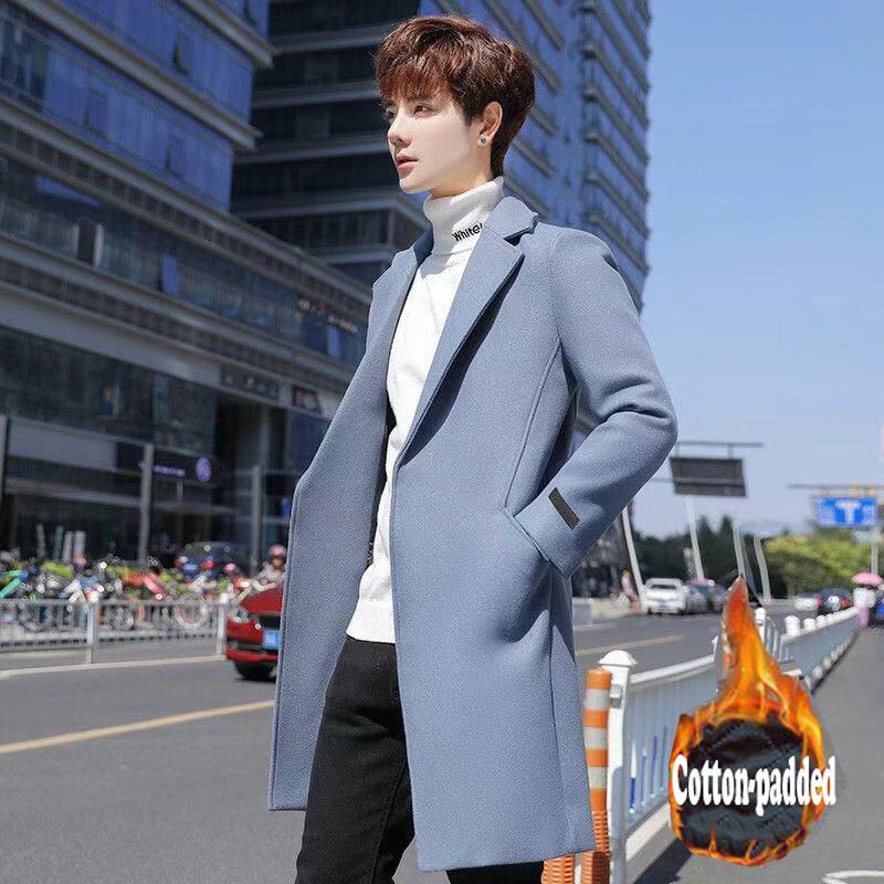 Mens Woolen Coat Casual Business Woolen Coats Mens High-end Brand Slim Long Woolen Coat Male Jacket