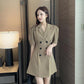 Summer Waist Thin Suit Collar Dress All-match Temperament Can Be Salty or Sweet Midi Skirt Women's Solid Color Casual A-line Skirt