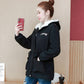 Autumn Winter Women Hooded Parka Jacket Short Thickened  Casual Loose Drawstring Windbreaker Jacket Plus Velvet Parka Coat
