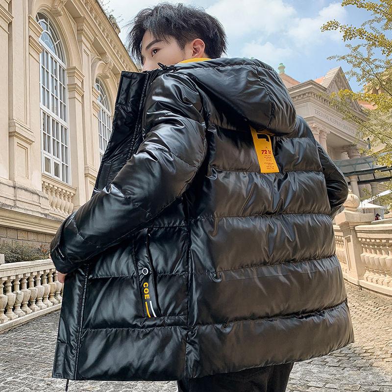 Winter Trend Hooded Cotton-padded Jacket Men's Cotton-padded Jacket Youth Shiny Surface Jacket Korean Style Slim Thick Warm Short Coat