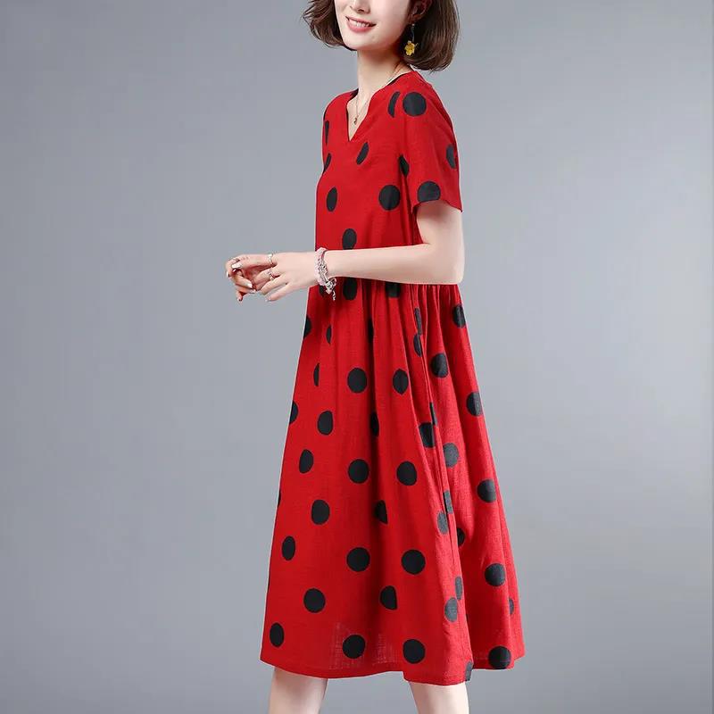 Polka Dot Dress Women's Short Trumpet Sleeve V-Neck Calf Length Daily Dating Party Office Wear