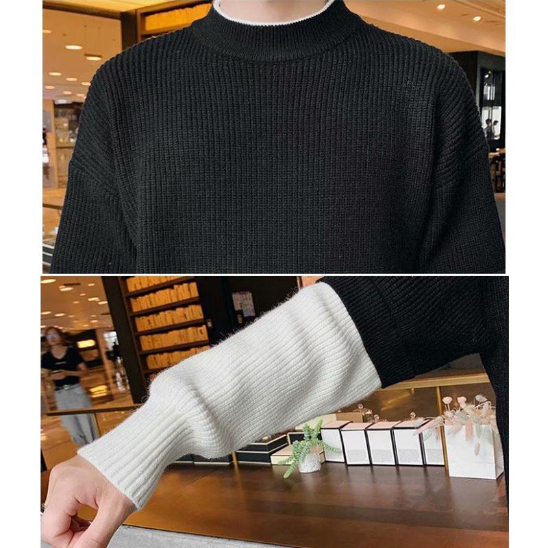 Autumn Thin Sweater Half High Neck Pullover Sweater Men's Trendy Knit Sweater Color Matching Bottoming Shirt Men's Top