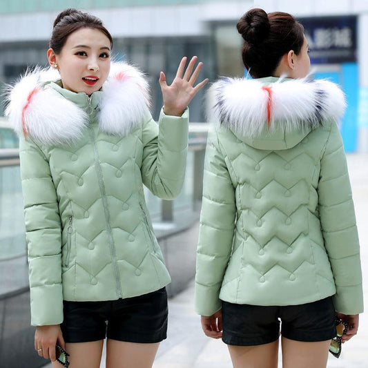 Winter Fashion Fashion Female Slim Slimming Short Section Winter Clothes Korean Version of The Big Fur Collar Thick Coat Cotton Jacket