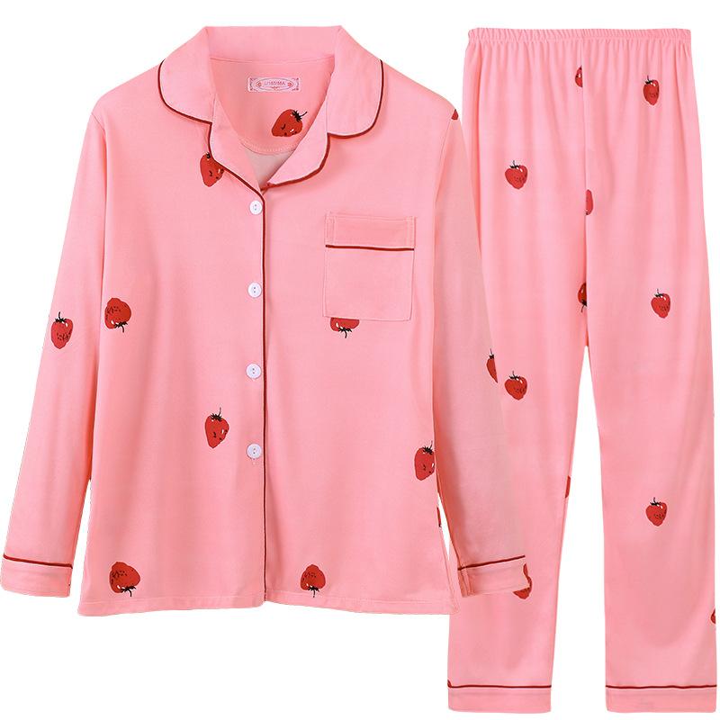 Women  Pajamas Set Cute Pyjamas Suit Turn-down Collar Sleepwear Long Sleeve Home Wear Casual Loose Nightwear Cartoon Night Shirt Top and Pants Sets