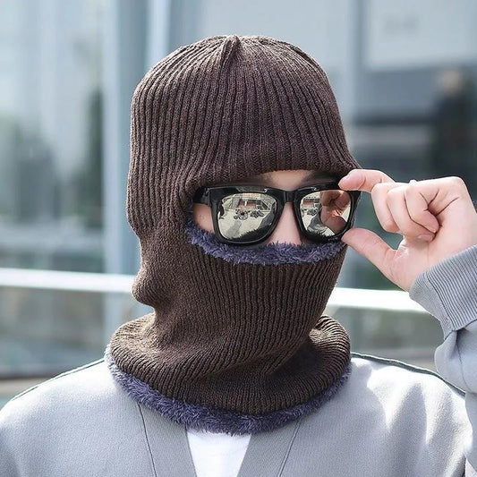 Unisex Solid Color  Knit Hat Thick Pile Outdoor Riding Hat Winter Hedging Masked Ear Protection  Neck Protection Face Protection Warm Hat