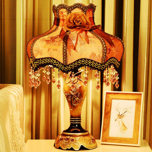 French Rustic Resin Desk Light Fabric Lampshade Princess Room Deco Table Lamps Bedroom Lighting
