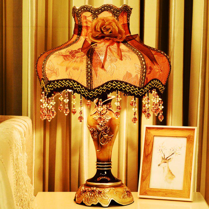 French Rustic Resin Desk Light Fabric Lampshade Princess Room Deco Table Lamps Bedroom Lighting
