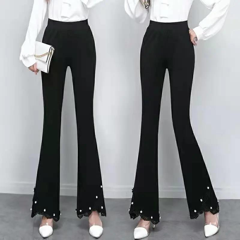 Slim Pants Women's High Waist Slimming Drape Beaded Black Slim Casual Trousers Spring Korean Fashion