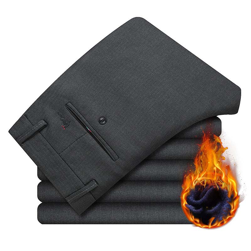 Winter Plus Velvet Middle-aged Men's Cotton Casual Pants Men's High Waist Straight Casual Men's Trousers