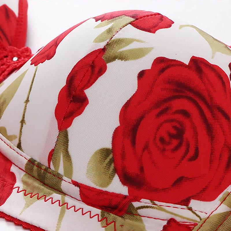 Ladies Anti-mite Antibacterial Rose Pattern Large Size Anti-sagging Breast No Steel Ring Gathering Thin Soft Breathable Shaping Adjustment Bra
