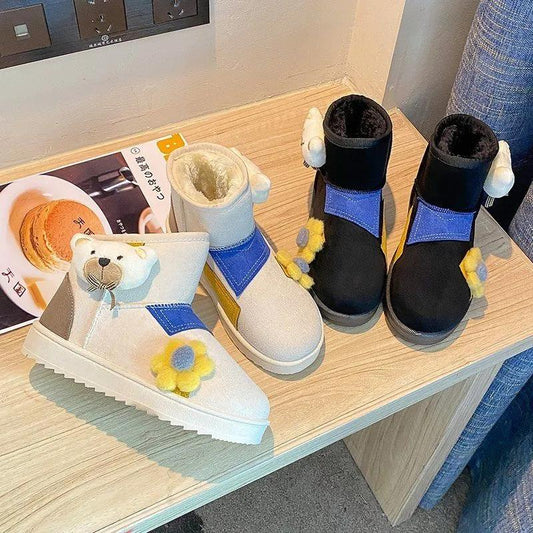 Color-blocking Snow Boots Women's Autumn and Winter Plus Velvet Cotton Shoes Thick-soled Waterproof Non-slip Short Boots