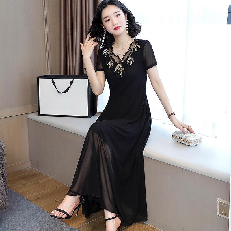 Black High Waist Pleated Party Dress Women Deep V Neck Full Sleeve Dress Summer Fit Flare Beach Dress Party Night