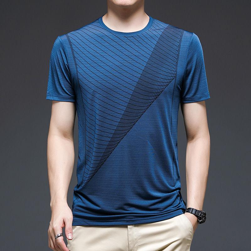 Men's Summer Ice Silk T-shirt Super Cool Stretch Short Sleeve Super Light Quick-drying Top