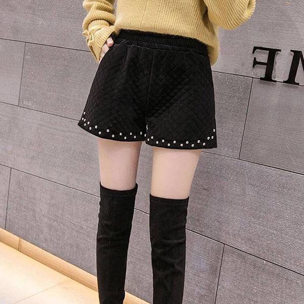 Gold Velvet Short Pants Women's Autumn and Winter Outer Wear Pants High Waist Wide Leg A-line Loose Pearl Woolen Pants