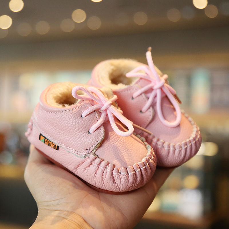 Winter 0-1-year-old Female Baby Leather Walking Shoes 6-12 Months Old Infant Thickened Cotton Shoes Soft Sole Does Not Fall Off To Keep Warm
