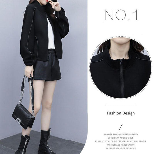 Plus Velvet Padded Short Jacket Women Autumn and Winter Loose Large Size Was Thin Short Long-sleeved Baseball Uniform Sweater