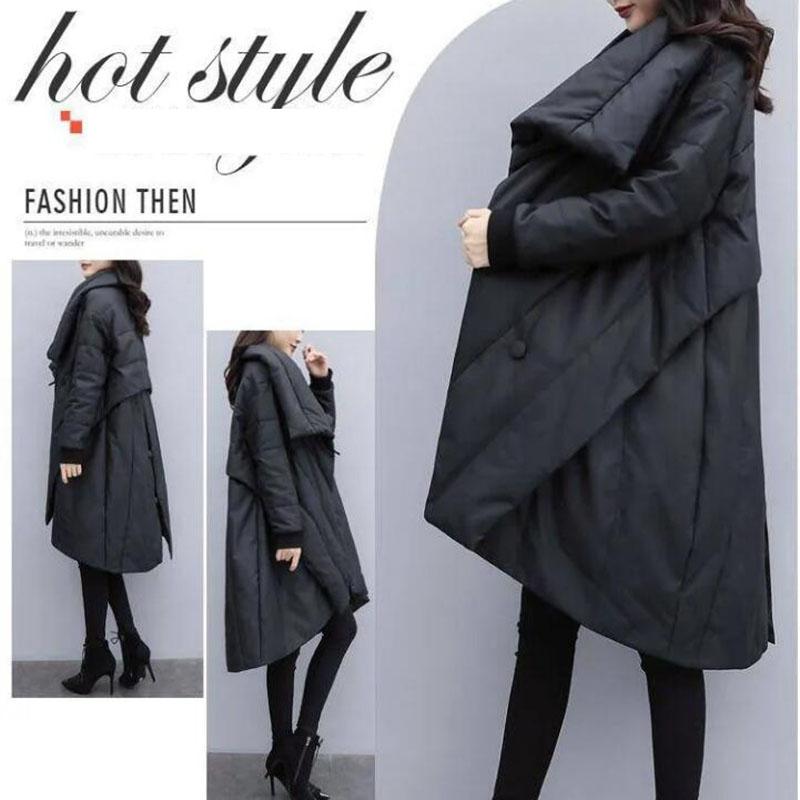 Women's Winter Parka Jacket Loose Plus Size Mid-length  Padded Jacket Women's Black Cloak Coat  Thick Parka Coat