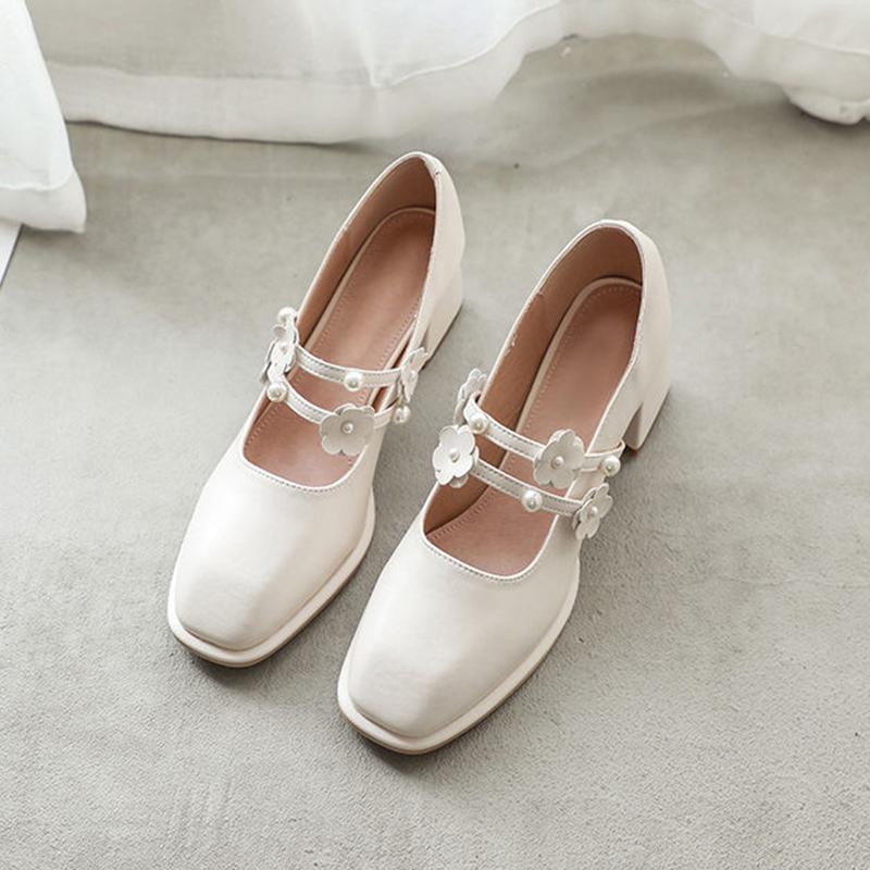 French Girl Single Shoes Small High Heels Thick Heels Retro  Gentle Mid-heel All-match