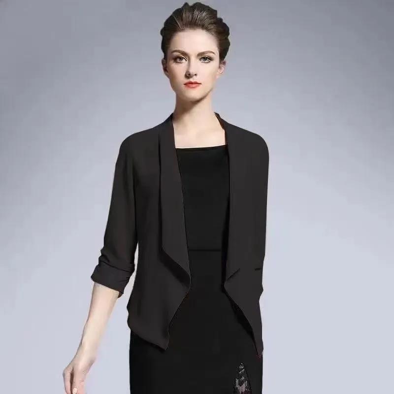 Chiffon Sun Protection Cardigan Thin Shawl Short Coat Ladies Loose Long Sleeve Jacket Lightweight Breathable Top