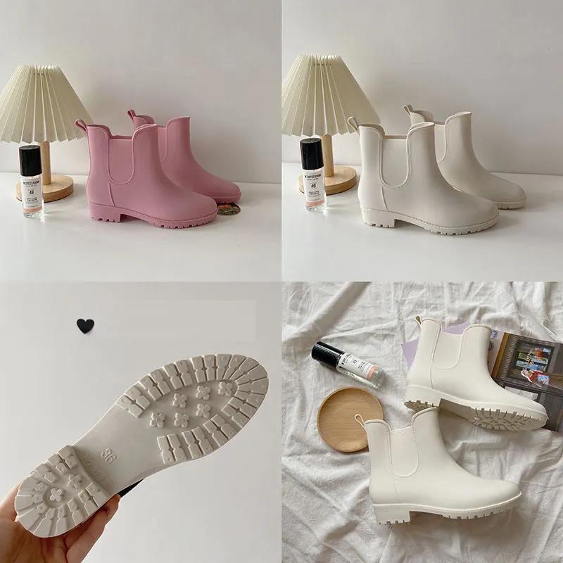 Rain Boots Female Mid-tube Martin Boots Water Shoes Non-slip Waterproof Wear-resistant Four Seasons All-match Solid Color Boots