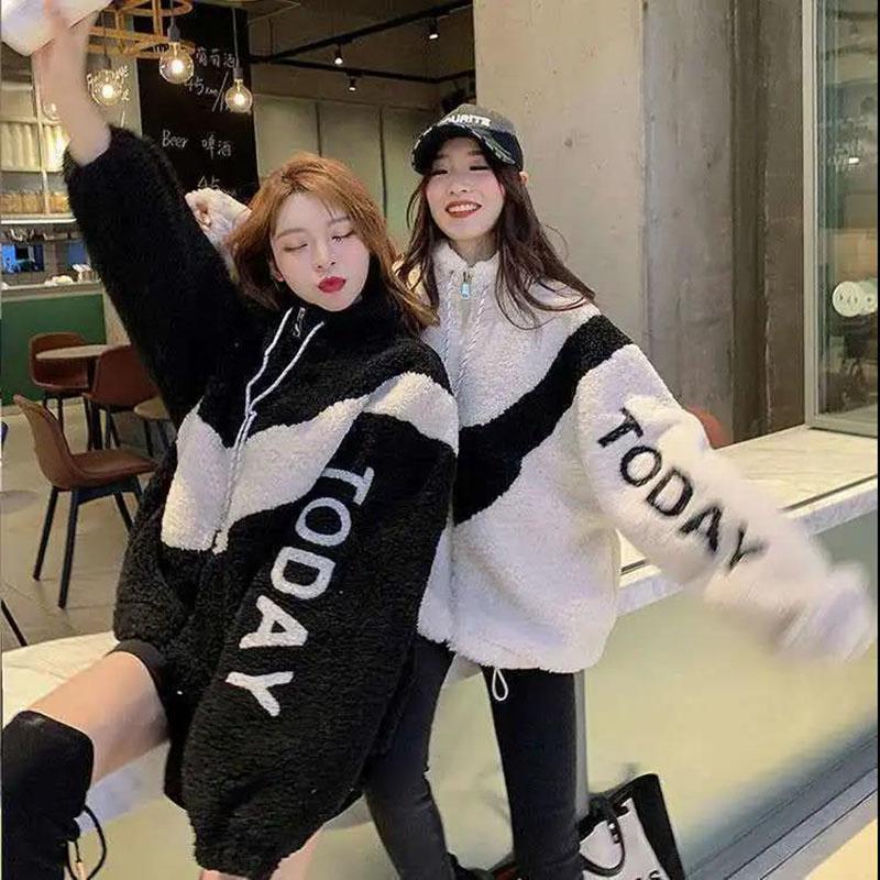 Winter Plus Fleece Stand Collar Polar Fleece Jacket Student Campus Wind Casual Korean Coat Thick Lamb Fleece Jacket