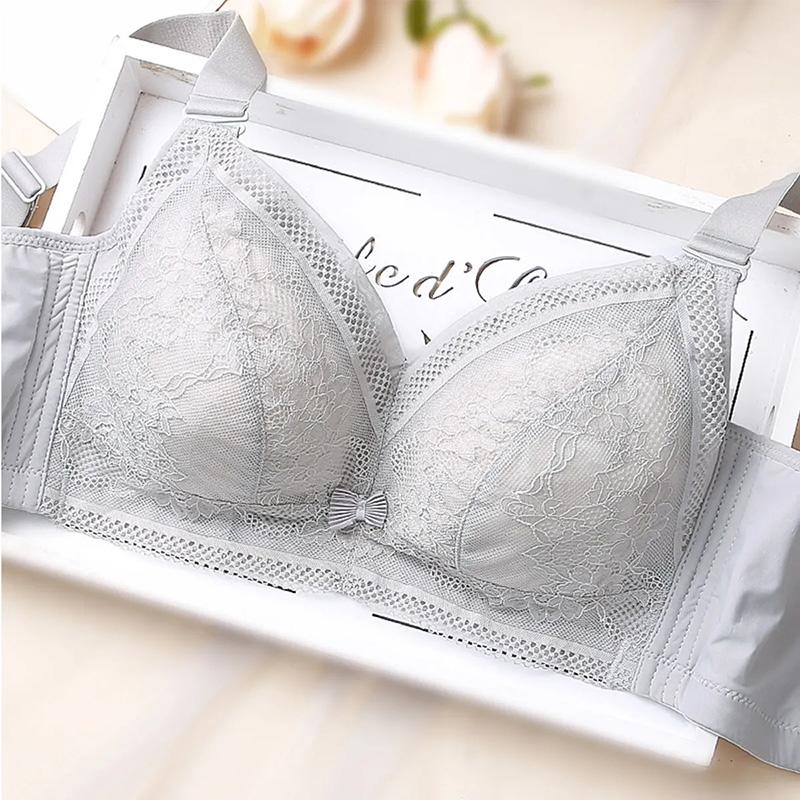 Women's Sexy Lace Large Size Underwear for Big Breasts Comfortable Adjustable Ultrathin Bra Female Full Cup Underwear Gather No Steel Ring Brassiere