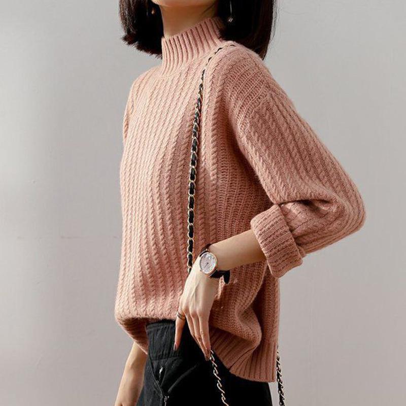 Autumn Winter Women's Sweaters Women's Half Turtleneck Padded Pullover Knit Bottoming Shirt Loose Casual Long-sleeved Shirt Women