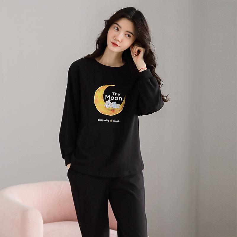 Women Pajamas Set Long Sleeve Pyjamas Suit Spring Autumn Sleepwear Winter Home Wear Loose Casual Pullover Round Neck Cute Nightwear Tops Pants