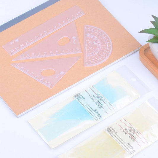 Four-piece Stationery Ruler for Elementary and Middle School Students Set Triangle Protractor Transparent Children's Ruler